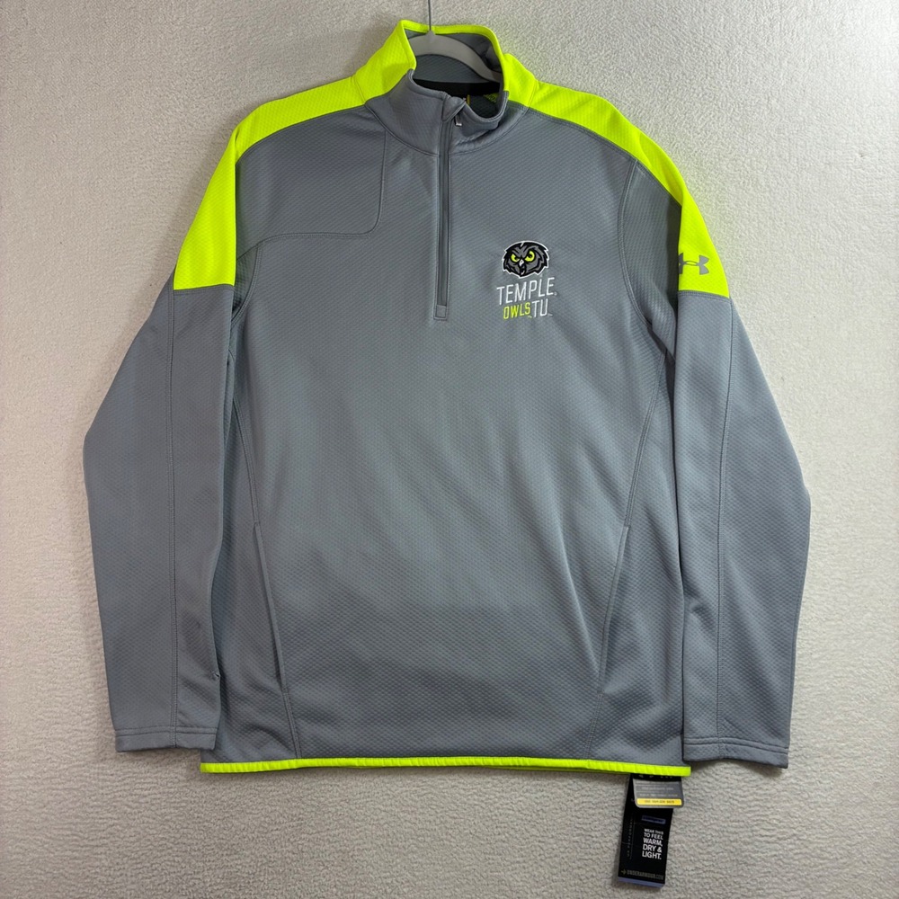 Under Armour Temple Owls Quarter Zip Pullover Men L Gray Athletic Coldgear NWT